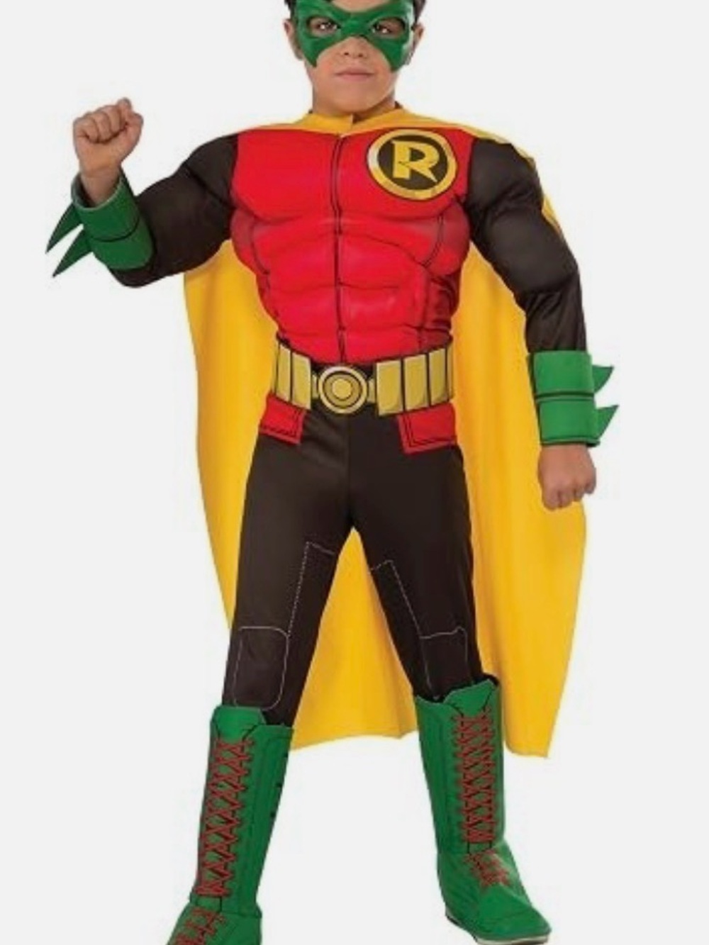 DC Comics Robin Kids Costume - Red, Yellow & Black with Green Mask